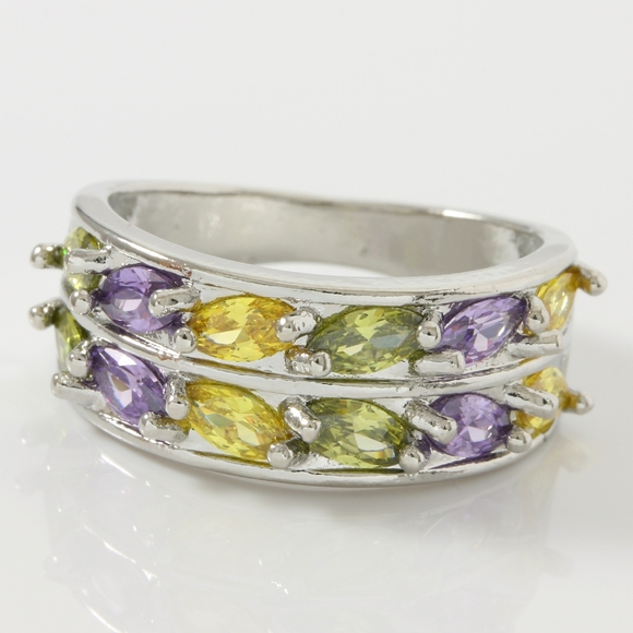 14k Gold Overlay Multi Color Gems Ring - Picture 3 of 11